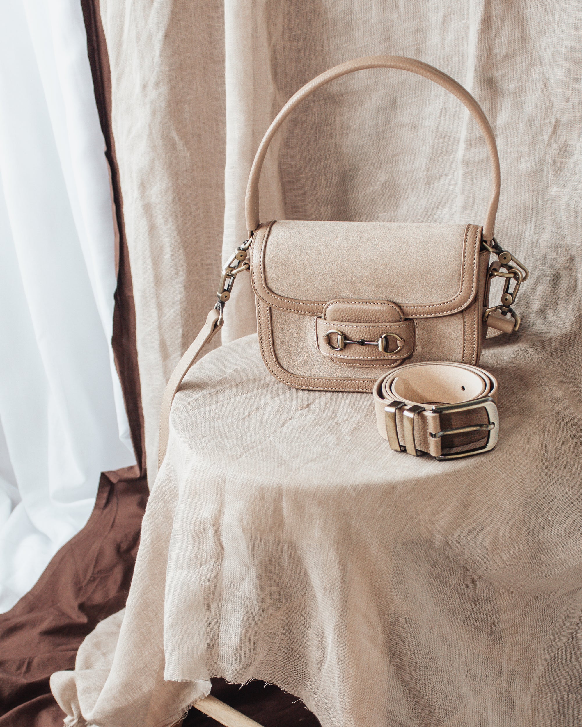 Handcrafted suede and leather bag by POŚI – capsule accessories designed in Byron Bay