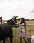 POŚI country-inspired capsule vest styled with horse – modern rural fashion brand Australia