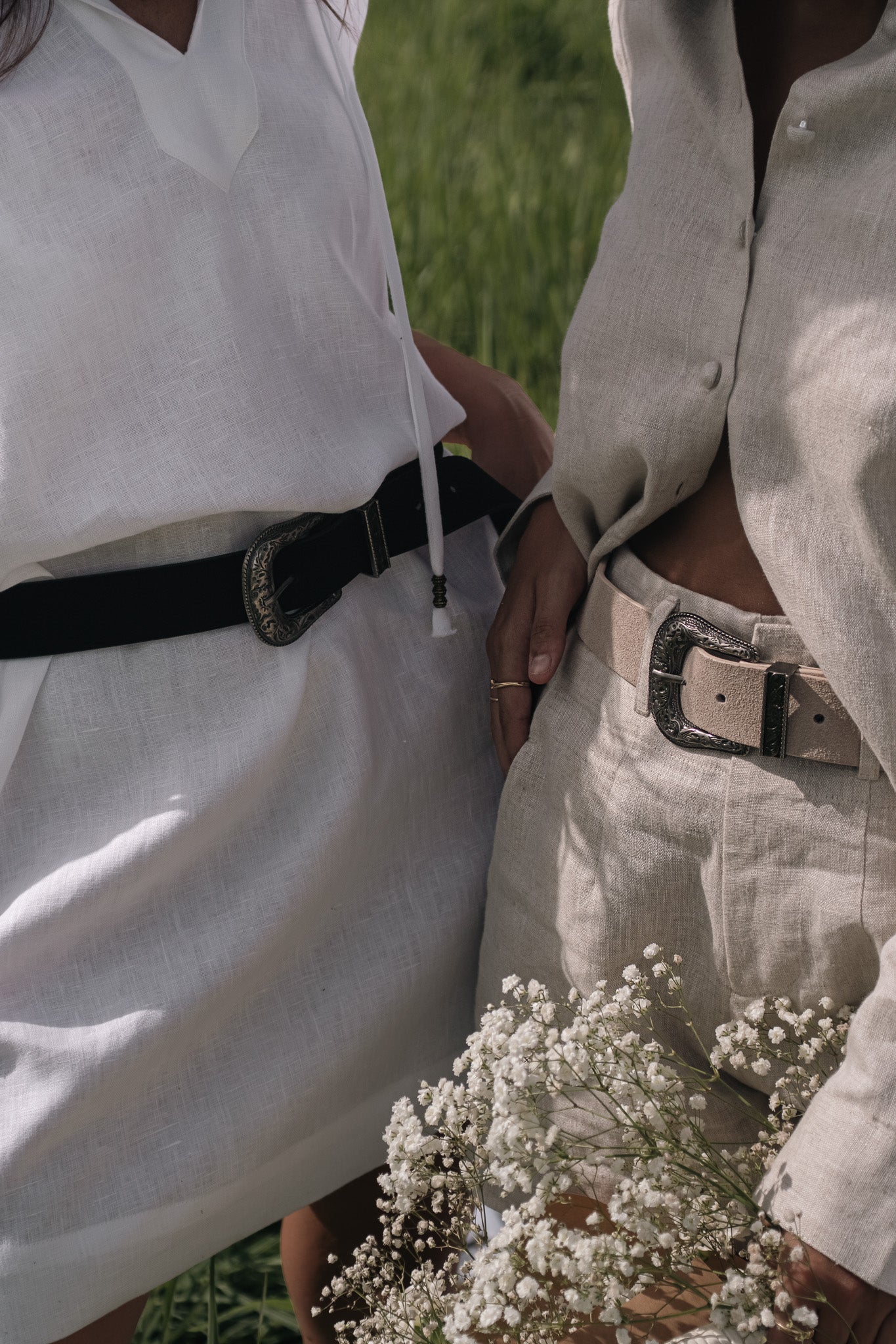 POŚI genuine leather belt styled with heritage dress and vest – country-inspired capsule fashion